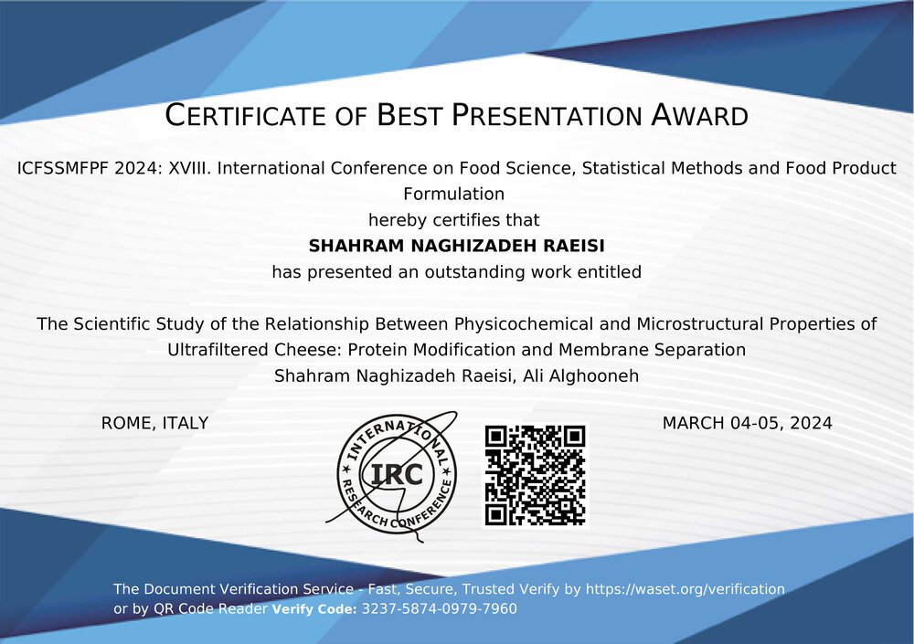 افتخارآفرینی شرکت کاله در هجدهمین کنفرانس بین المللی علوم غذایی (ICFSSMFPF ۲۰۲۴) ایتالیا