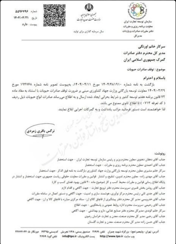 صادرات حبوبات ممنوع شد