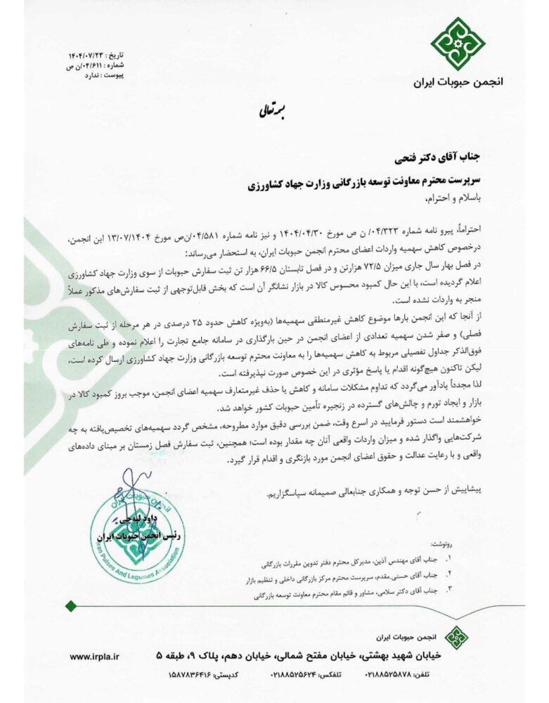 سهمیه کسر شده از واردکنندگان حبوبات به چه کسانی تعلق گرفته است؟!