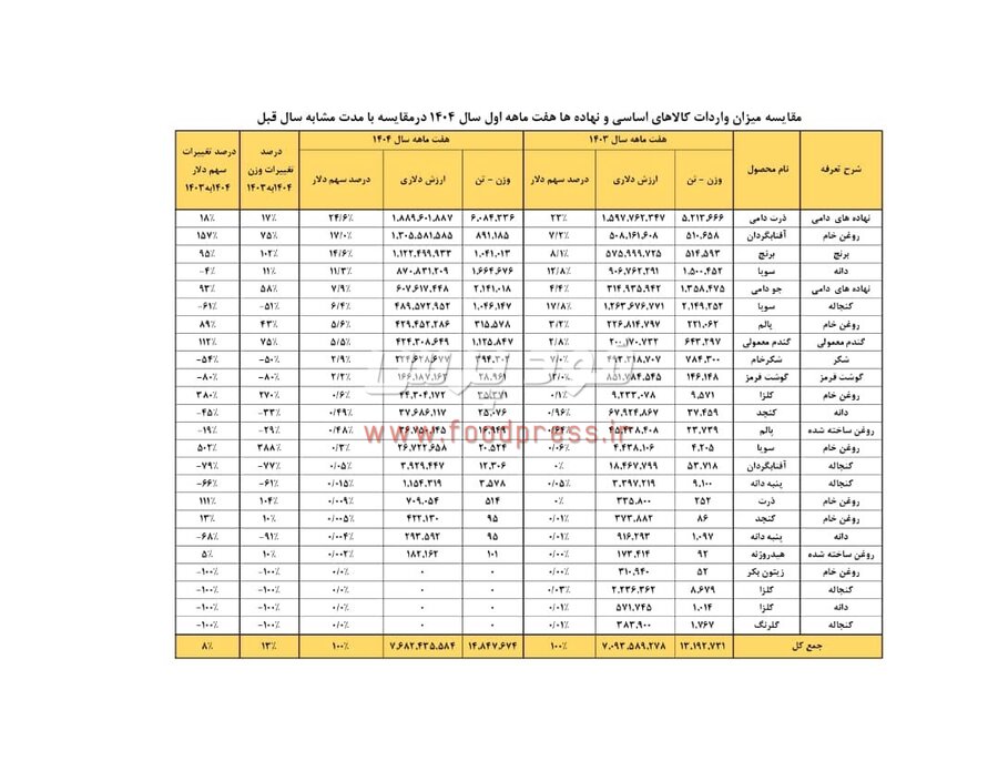 میزان واردات کالاهای اساسی در ۷ ماهه ۱۴۰۴ اعلام شد / نامعادله وفور واردات در کنار کمبود کالا در بازار داخل + جدول