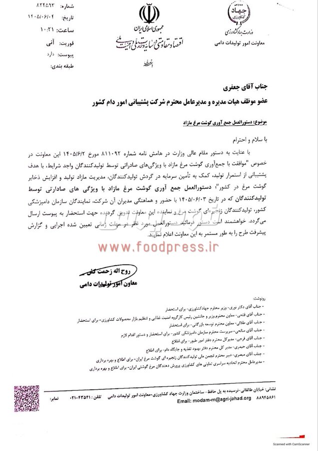 دستورالعمل جدید جمع آوری گوشت مرغ مازاد ابلاغ شد + سند