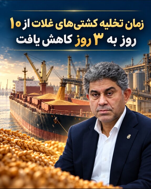 زمان تخلیه کشتی‌های غلات از ۱۰ روز به ۳ روز کاهش یافت