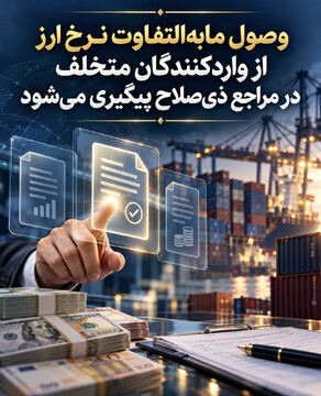 وصول مابه‌التفاوت نرخ ارز از واردکنندگان متخلف در مراجع ذی‌صلاح پیگیری می‌شود